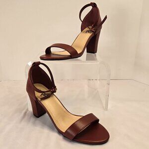 TRARY Women Square Toe Block Heel Adjustable Ankle Strap Chunky Heels  Sz 9 Wine